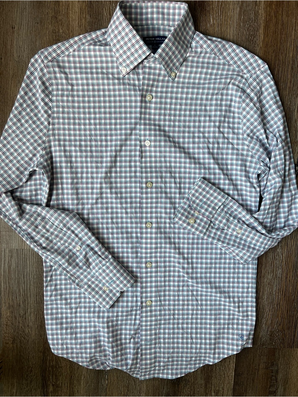Peter Millar White Dress Shirt with Blue & Red Check